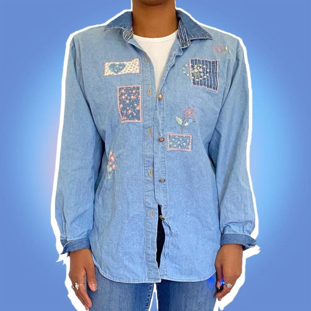vintage 80s denim grandma button down shirt